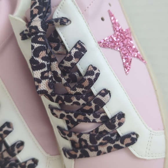 NIB Miracle Miles Skylar Glitter Star Converse Sneakers 7.5 Pink Lace Up - Picture 5 of 16